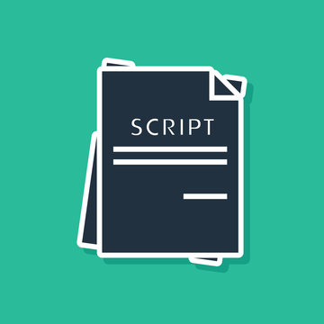 Blue Scenario icon isolated on green background. Script reading concept for art project, films, theaters. Vector Illustration