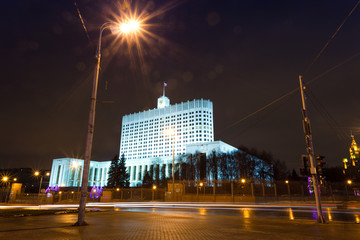 House of Government in Moscow, Russia, at night.