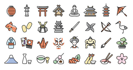 Obraz premium Japanese Traditional Culture Icon Set