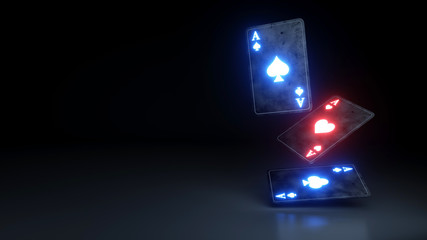 Poker Cards Gambling Concept On The Black Background - 3D Illustration