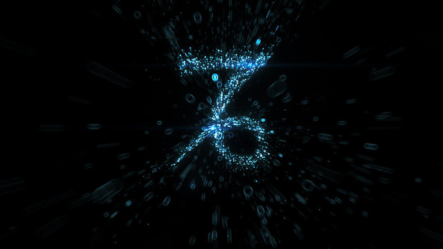 Glowing blue Capricorn zodiac symbol built from flying blue particles in space