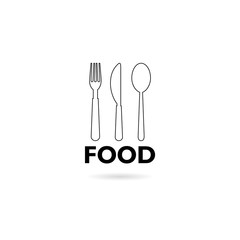 Spoon, fork and knife icon isolated on white background