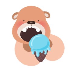 Brown bear eating an ice-cream 