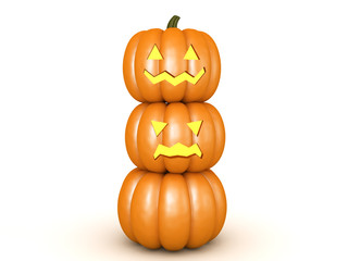 Three 3D pumkin jack o lanterns stacked on top of each other