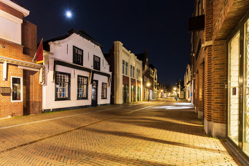 Street view at night old historic dorpsstraat Zoetermeer
