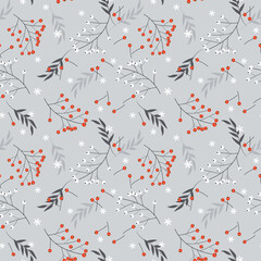 Materiał do szycia Cute Christmas berries seamless pattern.