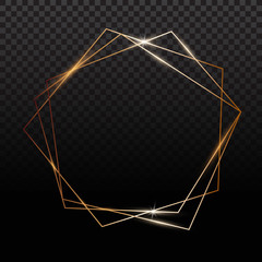 Golden frames. Gold geometrical polyhedron, art deco style for wedding invitation, luxury templates.