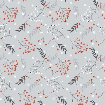Cute Christmas berries seamless pattern.