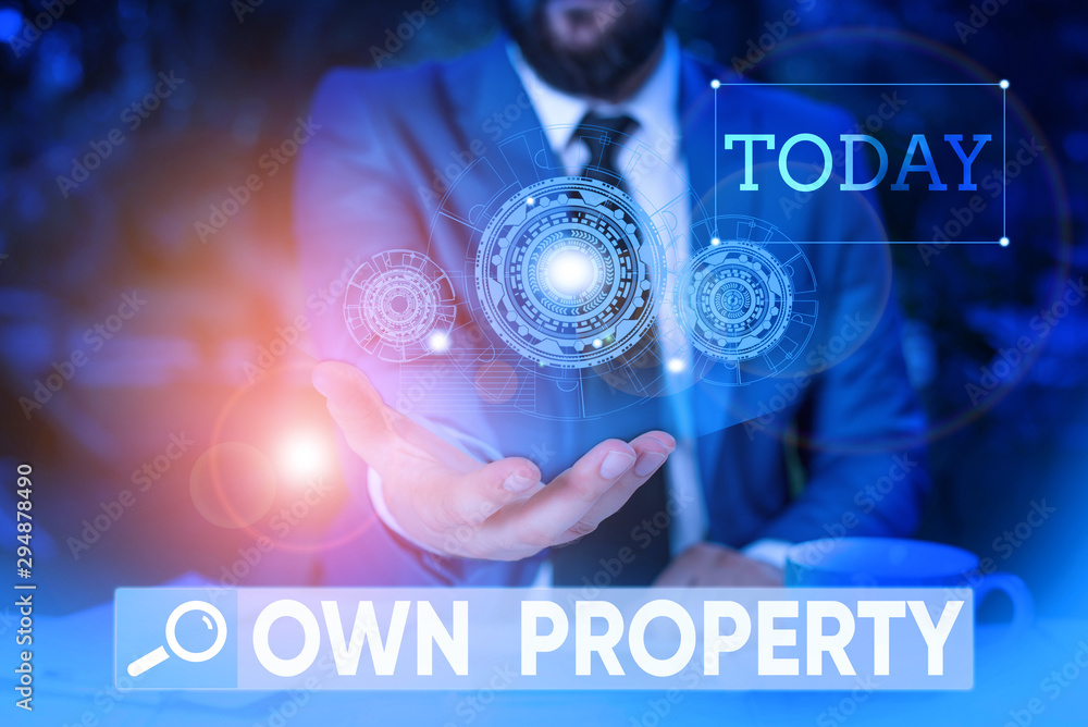Poster word writing text own property. business photo showcasing things that you own and can take it with y