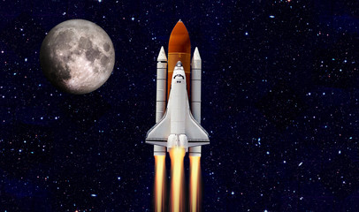 Space shuttle orbiting Earth planet. Elements of this image are furnished by NASA