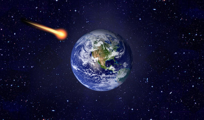 Attack of the asteroid on the Earth. Elements of this image furnished by NASA