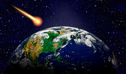 Attack of the asteroid on the Earth. Elements of this image furnished by NASA