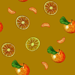 seamless pattern with mandarins and slices