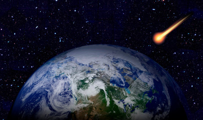 Attack of the asteroid on the Earth. Elements of this image furnished by NASA