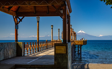 Volcano Osorno from the Pier in Frutillar. Day time exposure in Frutillar, a small town on Lake...