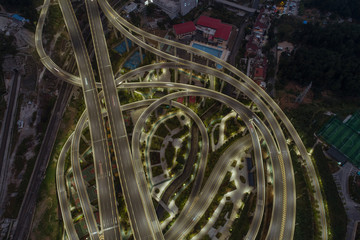 aerial view of buildings and highway interchange in dawn in Guiyang, China