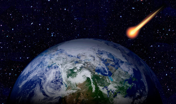Attack of the asteroid on the Earth. Elements of this image furnished by NASA