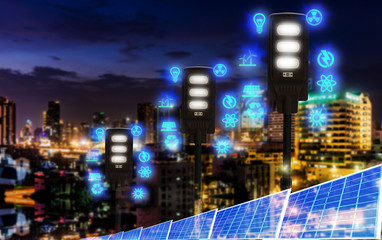 Led lighting system, light solar cell pole technology icon Natural energy Isolated from the...