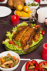 High view of delicious cooked turkey with salad dressing