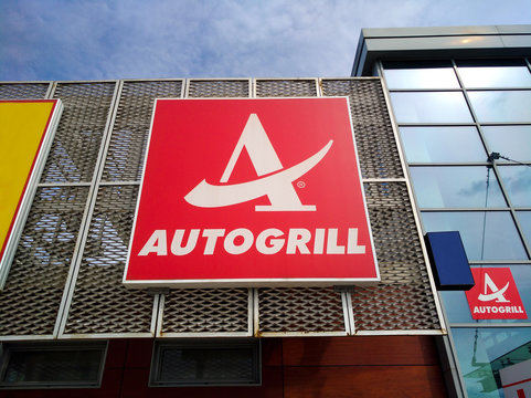 Florence, Italy - June 4, 2018: Autogrill logo on store in highway
