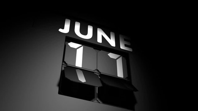 June 11 date. digital calendar change to June 11 animation