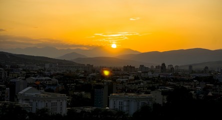 scenic sunset over macedonian capitol skopje