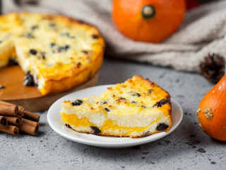 Pumpkin pie casserole on the table