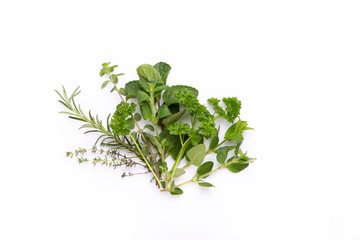Herbal spice on a white background. Top view.