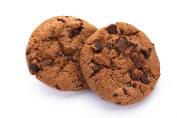 Chocolate chip cookies isolated on white background. Sweet biscuits. Homemade pastry.