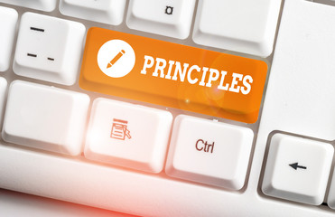 Word writing text Principles. Business photo showcasing fundamental truth that serves as the base...