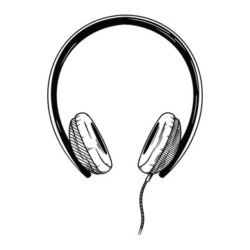 recommend clip art: Realistic sketch. Headphones isolated on white background. Vector