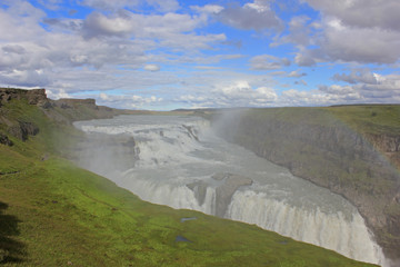Gulfoss waterfall in iceland on a sunny day