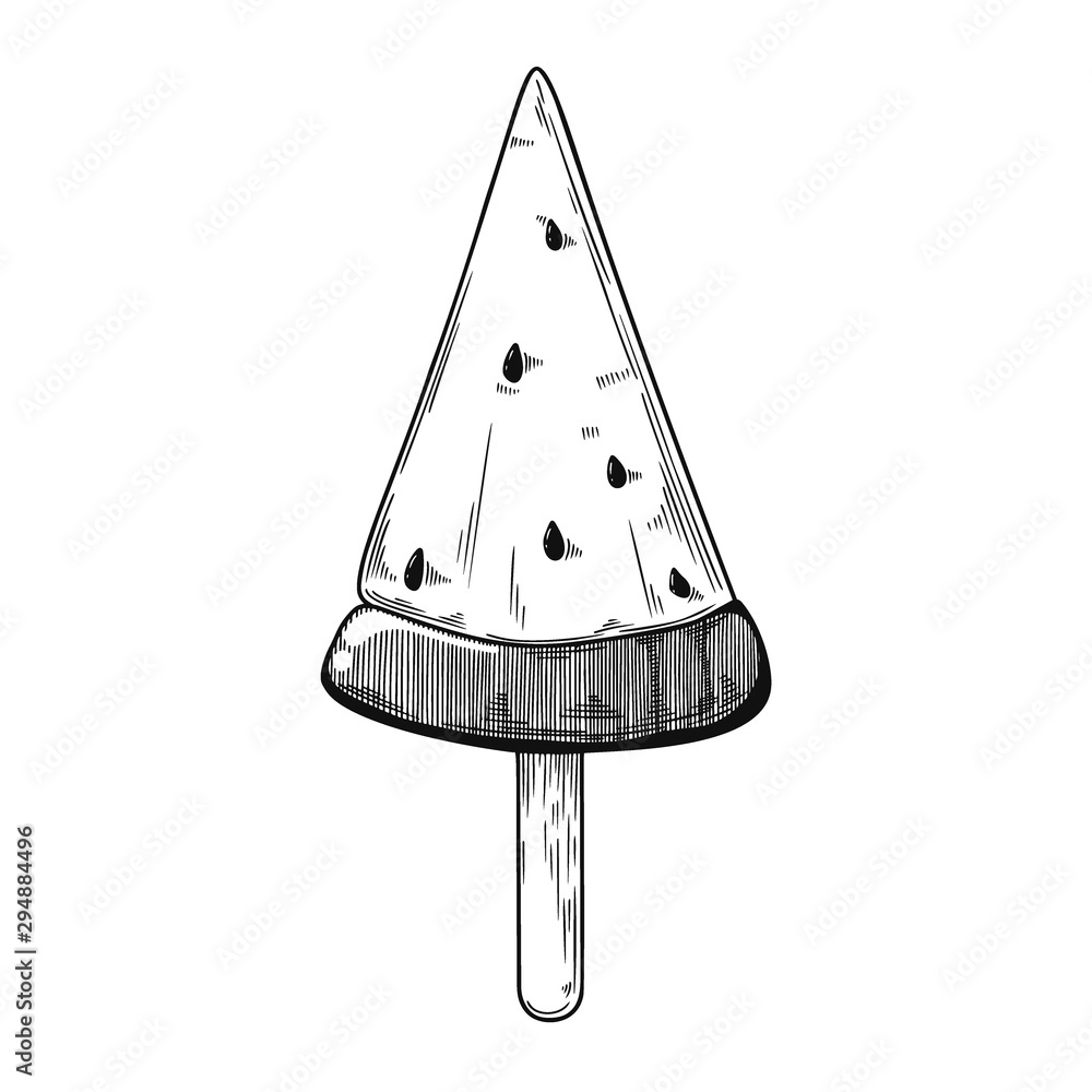 Poster sketch of ice cream on a stick. vector illustration in sketch style.