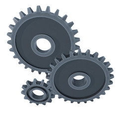 Gears. Mechanical technology machine engineering symbol. Industry development, engine work, business solution concept. 3d render illustration isolated on white background