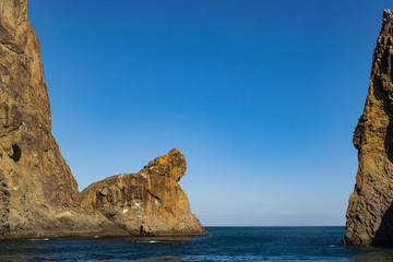 Kara-Dag mountains, view of the rocks from the sea, Crimea, Russia.