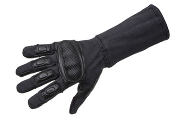 Military gloves, tactical gloves, protective gloves isolated white background. Wrist.