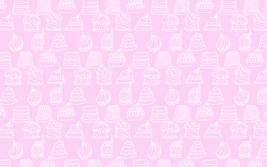 Set of vector cakes with cream or fruits, Illustration on white  background in hand drawn doodle style.Great for web page background, wrapping paper, cards,notebook and invitation