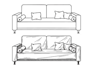 Realistic sketch of sofas isolated on white background. Vector - 294885857