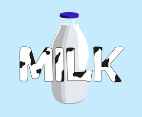 milk lettering bottle vector illustration