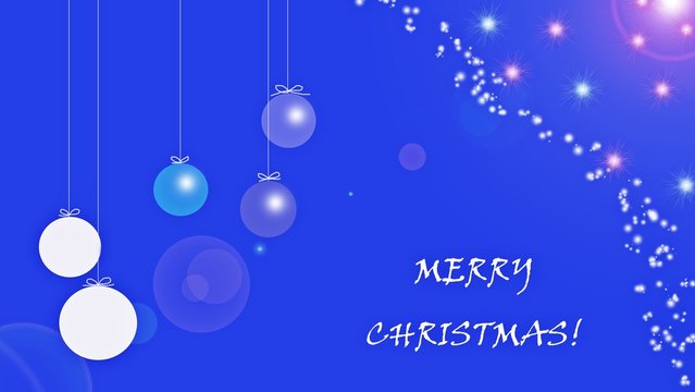 Christmas card.Christmas balls and snowflakes on a blue background.
