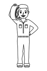 young mechanic worker lifting wheel