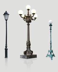 Set of street lamps isolated on a white background