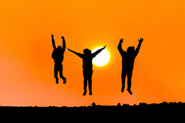 man Silhouettes jump  