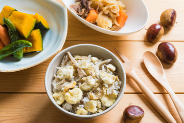 栗の炊き込みご飯の食事