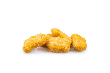 Close up fries 5 nuggets with isolate white background 