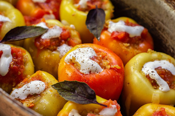Bell pepper stuffed with vegetables and rice