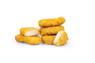 Close up fries 5 nuggets with isolate white background 