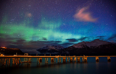 aurora borealis on a harbor in Alaska