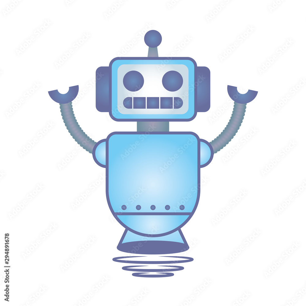 Poster robot floating cyborg isolated icon
