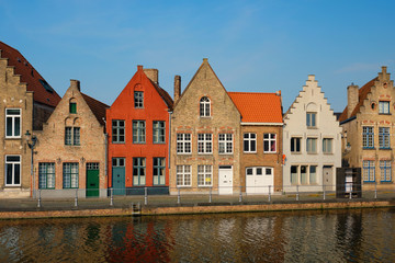 Fototapeta na wymiar Canal and old houses. Bruges Brugge , Belgium